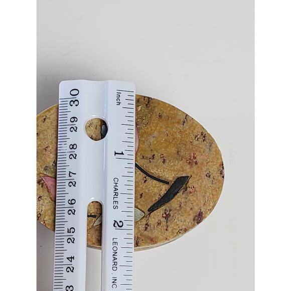 Vintage Carved Soapstone Trinket Jewelry Box Mother of Pearl Floral Inlay Decor - Picture 11 of 11